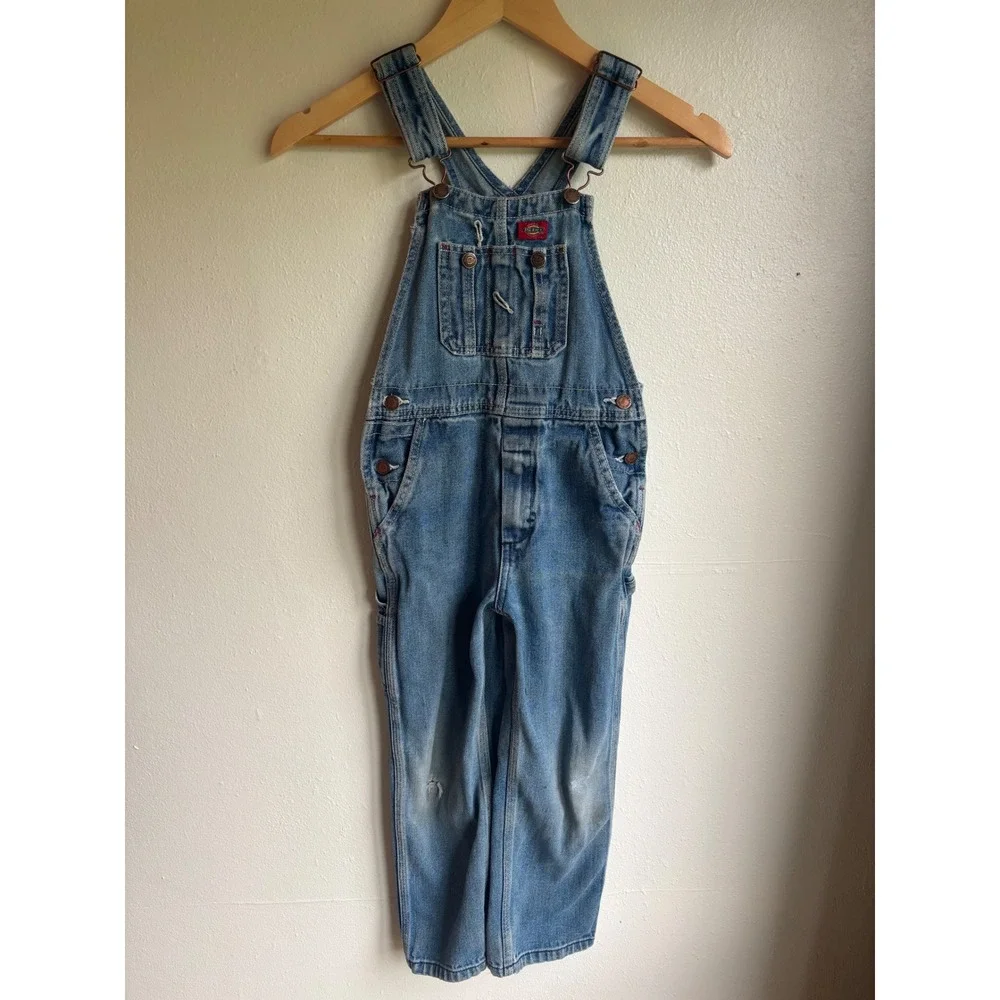 Dickies Kids Blue Denim Carpenter‎ Overalls Medium Wash Size L 7 KBB31025NB